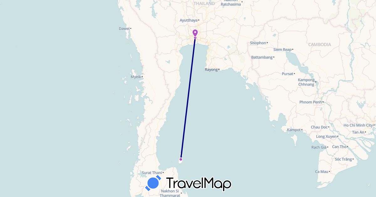 TravelMap itinerary: driving, plane, train in France, Guadeloupe, Jordan, Thailand (Asia, Europe, North America)