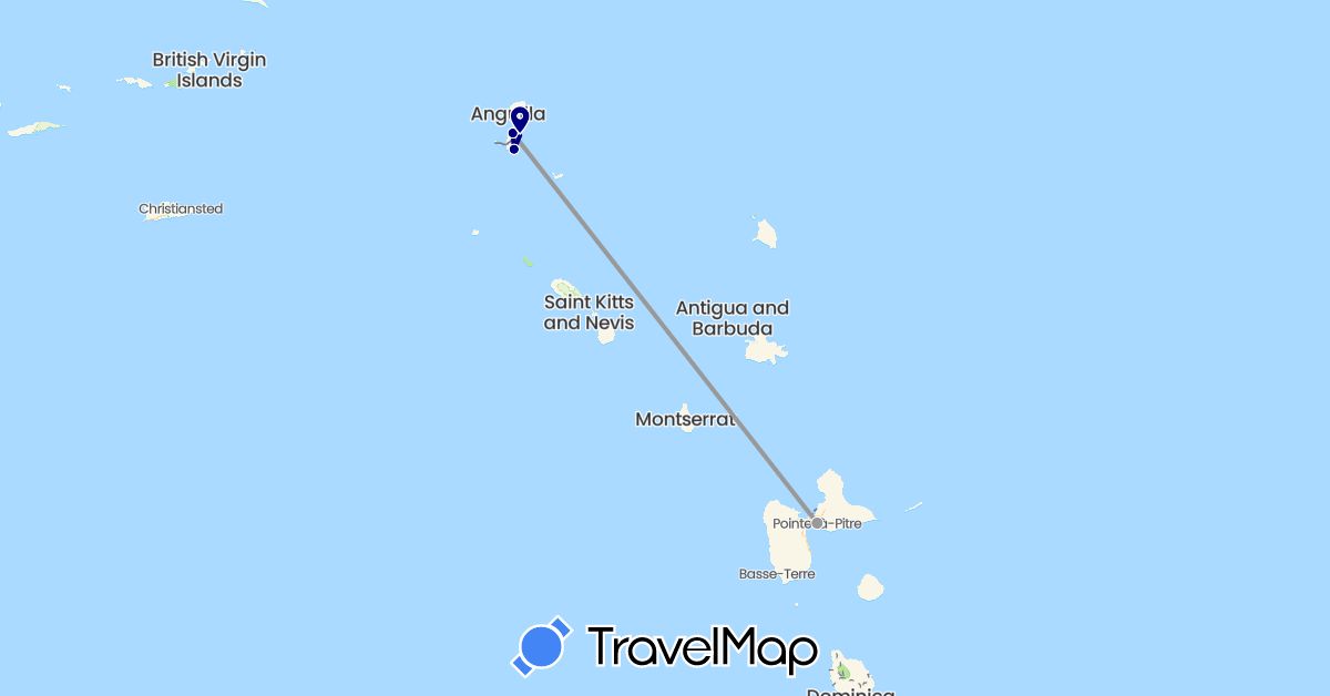 TravelMap itinerary: driving, plane in Guadeloupe, Saint Martin (North America)